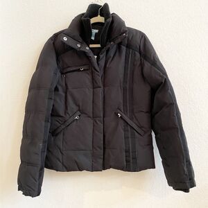 Finish Line Athletics Black Puffer Down Medium Coat Jacket‎ Pockets Zipper Snap